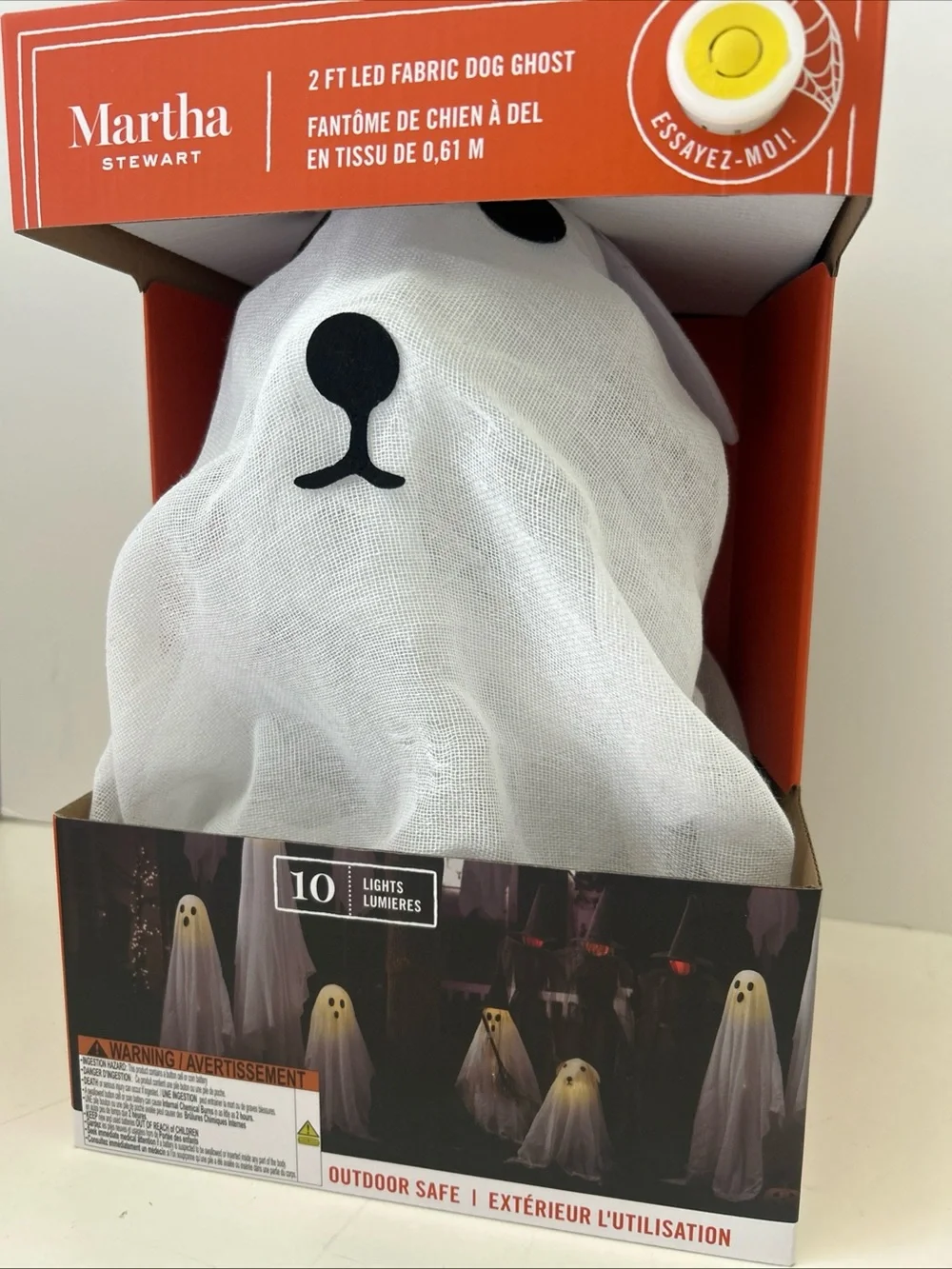 Martha Stewart White Mesh LED Light Up Dog Ghost Decoration Halloween NEW